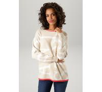 Strickpullover ANISTON CASUAL, Damen, Gr. 34, beige (beige, wollweiß, rot), Strick, Obermaterial: 50% Viskose, 26% Polyamid, 24% Polyester, Jacquardmuster, gemustert, figurumspielend hüftbedeckend, Ru