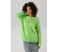 Strickpullover ANISTON CASUAL, Damen, Gr. 34, grün (limette, beige, meliert), Strick, Obermaterial: 84% Polyacryl, 16% Baumwolle, meliert, lässig geschnitten hüftlang, Rundhals, Rippstrickbündchen, Pu