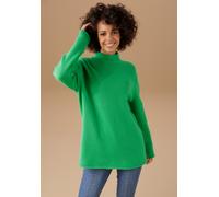 Strickpullover ANISTON CASUAL, Damen, Gr. 34, grün (smaragd), Feinstrick, Obermaterial: 75% Polyacryl, 23% Polyamid, 2% Elasthan, unifarben, lässig geschnitten hüftbedeckend, Strickbündchen, Pullover