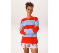 Strickpullover ANISTON CASUAL, Damen, Gr. 34, orangerot, türkis, Grobstrick, Obermaterial: 100% Polyacryl, colorblocking, geringelt, gestreift, oversize hüftlang, Rundhals, Strickbündchen, Pullover St