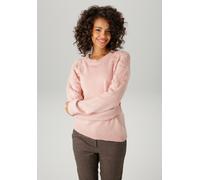 Strickpullover ANISTON CASUAL, Damen, Gr. 34, rosa (puderrosa), Strick, Obermaterial: 70% Polyacryl, 30% Polyester, meliert, unifarben, lässig geschnitten hüftlang, Rundhals, Rippstrickbündchen, Pullo
