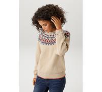 Strickpullover ANISTON CASUAL, Damen, Gr. 36, beige (natur, blau, terrakotta), Strick, Obermaterial: 100% Polyester, figurumspielend hüftlang, Rundhals, Raglanärmel Rippstrickbündchen, Pullover Strick