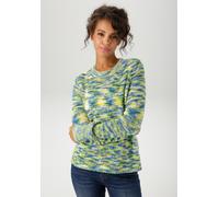 Strickpullover ANISTON CASUAL, Damen, Gr. 36, blau, grün, gelb, weiß, Grobstrick, Obermaterial: 100% Polyacryl, gemustert, mehrfarbig, figurumspielend hüftlang, Rundhals, Rippstrickbündchen, Pullover