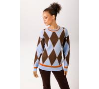 Strickpullover ANISTON CASUAL, Damen, Gr. 36, braun (hellblau, braun, terrakotta), Strick, Obermaterial: 50% Viskose, 28% Polyester, 22% Polyamid, Jacquardmuster, Rautenmuster, gestreift, lässig gesch