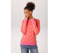 Strickpullover ANISTON CASUAL, Damen, Gr. 36, bunt (pink, orange), Strick, Obermaterial: 50% Viskose (LENZING™), 28% Polyester, 22% Polyamid, gemustert, figurumspielend hüftlang, Rundhals, Rippstrickb