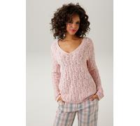 Strickpullover ANISTON CASUAL, Damen, Gr. 36, rosa (rosé), Strick, Obermaterial: 100% Baumwolle, unifarben, figurumspielend hüftlang, V-Ausschnitt, Rippstrickbündchen, Pullover Strickpullover, mit tre