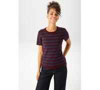 Strickpullover ANISTON CASUAL, Damen, Gr. 36, rot (bordeaux, marine), Feinstrick, Obermaterial: 70% Viskose, 30% Polyamid, geringelt, gestreift, figurbetont hüftlang, Rundhals, Strickkante, Pullover S