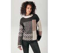 Strickpullover ANISTON CASUAL, Damen, Gr. 38, grau (anthrazit, natur, hellbraun), Grobstrick, Obermaterial: 95% Polyacryl, 5% Nylon, Jacquardmuster, Zopfmuster, meliert, lässig geschnitten hüftlang, S