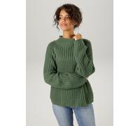 Strickpullover ANISTON CASUAL, Damen, Gr. 38, grün (jade), Grobstrick, Obermaterial: 100% Polyacryl, unifarben, figurumspielend kurz, Raglanärmel Rippstrickbündchen, Pullover Strickpullover, mit Rollk