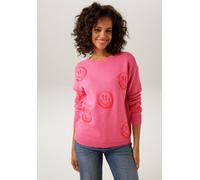 Strickpullover ANISTON CASUAL, Damen, Gr. 38, pink (pink, rot), Feinstrick, Obermaterial: 100% Baumwolle, gemustert, figurumspielend hüftbedeckend, Rundhals, Rippstrickbündchen, Pullover Strickpullove