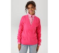 Strickpullover ANISTON CASUAL, Damen, Gr. 38, pink, Strick, Obermaterial: 50% Baumwolle, 50% Polyacryl, Strukturmuster, unifarben, lässig geschnitten hüftbedeckend, V-Ausschnitt, Rippstrickbündchen, P