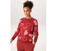 Strickpullover ANISTON CASUAL, Damen, Gr. 38, rot (dunkelrot, rosa, rot), Strick, Obermaterial: 50% Viskose, 28% Polyester, 22% Polyamid, Jacquardmuster, figurumspielend hüftlang, Rundhals, Rippstrick
