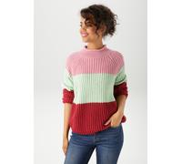 Strickpullover ANISTON CASUAL, Damen, Gr. 38, rot (malve, lindgrün, bordeaux), Grobstrick, Obermaterial: 100% Polyacryl, colorblocking, gestreift, figurumspielend hüftlang, Raglanärmel Rippstrickbündc