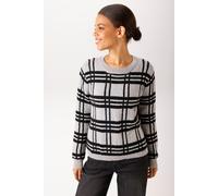 Strickpullover ANISTON CASUAL, Damen, Gr. 38, schwarz-weiß (hellgrau, schwarz), Strick, Obermaterial: 100% Polyester, kariert, lässig geschnitten hüftlang, Rundhals, Rippstrickbündchen, Pullover Stric