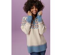Strickpullover ANISTON CASUAL, Damen, Gr. 40/42, bunt (sand, rauchblau, apricot), Strick, Obermaterial: 74% Polyacryl, 23% Polyamid, 3% Elasthan, gemustert, lässig geschnitten hüftbedeckend, Raglanärm