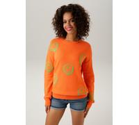 Strickpullover ANISTON CASUAL, Damen, Gr. 40, bunt (orange, apfelgrün), Feinstrick, Obermaterial: 100% Baumwolle, gemustert, figurumspielend hüftbedeckend, Rundhals, Rippstrickbündchen, Pullover Stric