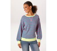 Strickpullover ANISTON CASUAL, Damen, Gr. 40, bunt (pink, smaragdgrün, neongrün), Feinstrick, Obermaterial: 50% Viskose, 28% Polyester, 22% Polyamid, geringelt, gestreift, oversize hüftbedeckend, Rund