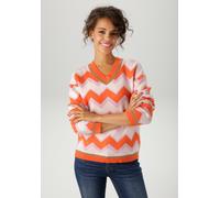 Strickpullover ANISTON CASUAL, Damen, Gr. 40, gold (orange, flieder, rosé, goldfarben), Strick, Obermaterial: 49% Viskose, 26% Polyamid, 24% Polyester, 1% metallisierte Fasern, Glanzfaden, Jacquardmus