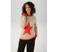 Strickpullover ANISTON CASUAL, Damen, Gr. 40, orange (hellbeige orange), Strick, Obermaterial: 100% Polyacryl, unifarben mit Farbeinsatz, figurumspielend hüftlang, Rundhals, Raglanärmel Rippstrickbünd