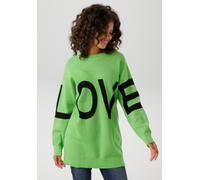 Strickpullover ANISTON CASUAL, Damen, Gr. 40, schwarz (apfelgrün, schwarz), Strick, Obermaterial: 100% Baumwolle, unifarben mit Farbeinsatz, oversize Po-bedeckend, Rundhals, Strickbündchen, Pullover S