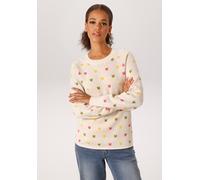 Strickpullover ANISTON CASUAL, Damen, Gr. 42, beige (hellbeige, moosgrün, pink, gelb), Strick, Obermaterial: 100% Baumwolle, Jacquardmuster, figurumspielend hüftlang, Rundhals, Raglanärmel Rippstrickb