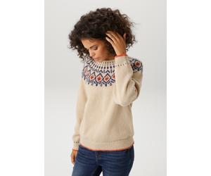 Strickpullover ANISTON CASUAL, Damen, Gr. 42, beige (natur, blau, terrakotta), Strick, Obermaterial: 100% Polyester, figurumspielend hüftlang, Rundhals, Raglanärmel Rippstrickbündchen, Pullover Strick