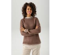 Strickpullover ANISTON CASUAL, Damen, Gr. 42, braun (braun, weiß), Grobstrick, Obermaterial: 100% Polyacryl, unifarben mit Farbeinsatz, figurumspielend hüftbedeckend, Raglanärmel Rippstrickbündchen, P