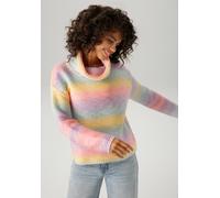 Strickpullover ANISTON CASUAL, Damen, Gr. 42, regenbogenfarben, Grobstrick, Obermaterial: 100% Polyacryl, colorblocking, gestreift, lässig geschnitten kurz, Rippstrickbündchen, Pullover Strickpullover