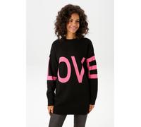 Strickpullover ANISTON CASUAL, Damen, Gr. 42, schwarz (schwarz, pink), Strick, Obermaterial: 100% Baumwolle, unifarben mit Farbeinsatz, oversize Po-bedeckend, Rundhals, Strickbündchen, Pullover Strick