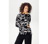 Strickpullover ANISTON CASUAL, Damen, Gr. 42, schwarz-weiß (schwarz, weiß), Strick, Obermaterial: 50% Viskose, 26% Polyamid, 24% Polyester, gemustert, lässig geschnitten hüftbedeckend, Rundhals, Ripps