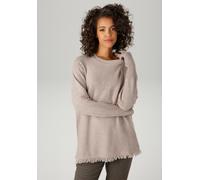 Strickpullover ANISTON CASUAL, Damen, Gr. 44/46, beige, Feinstrick, Obermaterial: 50% Viskose, 28% Polyester, 22% Polyamid, meliert, oversize hüftbedeckend, Rundhals, Fledermausärmel Rippstrickbündche