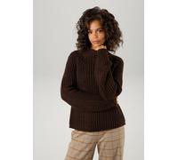 Strickpullover ANISTON CASUAL, Damen, Gr. 44, braun (dunkelbraun), Grobstrick, Obermaterial: 100% Polyacryl, unifarben, figurumspielend kurz, Raglanärmel Rippstrickbündchen, Pullover Strickpullover, m