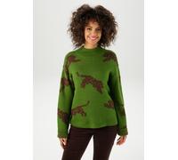 Strickpullover ANISTON CASUAL, Damen, Gr. 44, braun (grün, dunkelbraun), Strick, Obermaterial: 100% Polyacryl, Jacquardmuster, lässig geschnitten hüftlang, Strickkante, Pullover Strickpullover, mit ei