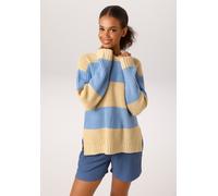 Strickpullover ANISTON CASUAL, Damen, Gr. 44, bunt (vanillegelb, hellblau), Grobstrick, Obermaterial: 100% Polyacryl, geringelt, gestreift, oversize hüftlang, Rundhals, Strickbündchen, Pullover Strick