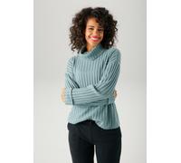 Strickpullover ANISTON CASUAL, Damen, Gr. 44, grün (lindgrün), Strick, Obermaterial: 100% Polyacryl, Strukturmuster, unifarben, oversize hüftlang, Umschlagbund, Pullover Strickpullover, in Streifen-Op