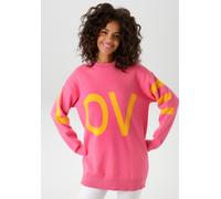 Strickpullover ANISTON CASUAL, Damen, Gr. 44, pink (pink, hellorange), Strick, Obermaterial: 100% Baumwolle, unifarben mit Farbeinsatz, oversize Po-bedeckend, Rundhals, Strickbündchen, Pullover Strick