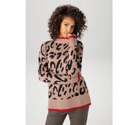 Strickpullover ANISTON CASUAL, Damen, Gr. 44, schwarz (beige, schwarz, dunkelrot), Strick, Obermaterial: 90% Polyacryl, 10% Polyamid, Jacquardmuster, lässig geschnitten hüftbedeckend, Rippstrickbündch