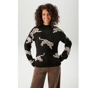 Strickpullover ANISTON CASUAL, Damen, Gr. 44, schwarz (schwarz, beige), Strick, Obermaterial: 100% Polyacryl, Jacquardmuster, lässig geschnitten hüftlang, Strickkante, Pullover Strickpullover, mit ein