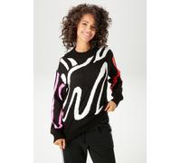 Strickpullover ANISTON CASUAL, Damen, Gr. 44, schwarz-weiß (schwarz, weiß, pink, orange), Strick, Obermaterial: 100% Polyacryl, Jacquardmuster, colorblocking, gemustert, oversize hüftlang, Rundhals, R