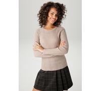 Strickpullover ANISTON CASUAL, Damen, Gr. 44, taupe, Feinstrick, Obermaterial: 100% Polyacryl, Strukturmuster, unifarben, figurbetont hüftlang, Rundhals, Strickkante, Pullover Strickpullover, im Ripp-