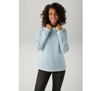 Strickpullover ANISTON CASUAL, Damen, Gr. 44, weiß (hellblau, weiß), Grobstrick, Obermaterial: 100% Polyacryl, unifarben mit Farbeinsatz, figurumspielend hüftbedeckend, Raglanärmel Rippstrickbündchen,