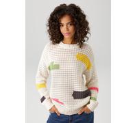 Strickpullover ANISTON CASUAL, Damen, Gr. 44, weiß (natur, salbei, pink, gelb, anthrazit), Strick, Obermaterial: 100% Baumwolle, unifarben mit Farbeinsätzen, bequem hüftlang, Rundhals, Rippstrickbündc