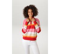 Strickpullover ANISTON CASUAL, Damen, Gr. 46, bunt (rot, rosa, weiß, beige, orange), Feinstrick, Obermaterial: 50% Viskose, 28% Polyester, 22% Polyamid, gemustert, geringelt, lässig geschnitten hüftla