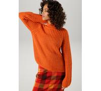 Strickpullover ANISTON CASUAL, Damen, Gr. 46, orange, Grobstrick, Obermaterial: 100% Polyacryl, unifarben, figurumspielend kurz, Raglanärmel Rippstrickbündchen, Pullover Strickpullover, mit Rollkante 