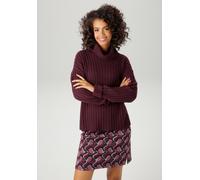 Strickpullover ANISTON CASUAL, Damen, Gr. 46, rot (bordeaux), Strick, Obermaterial: 100% Polyacryl, Strukturmuster, unifarben, oversize hüftlang, Umschlagbund, Pullover Strickpullover, in Streifen-Opt