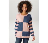 Strickpullover ANISTON CASUAL, Damen, Gr. 48, grün (altrosa, jeansblau, meliert), Feinstrick, Obermaterial: 50% Viskose, 28% Polyester, 22% Polyamid, gemustert, geringelt, meliert, figurumspielend hüf