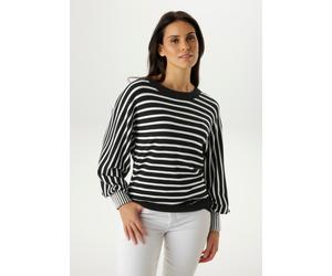 Strickpullover ANISTON SELECTED, Damen, Gr. 34, schwarz-weiß (schwarz, weiß), Feinstrick, Obermaterial: 80% Viskose, 20% Polyamid, geringelt, gestreift, lässig geschnitten hüftlang, Rundhals, extrabre