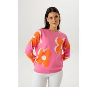 Strickpullover ANISTON SELECTED, Damen, Gr. 36, rosa, orange, weiß, Strick, Obermaterial: 50% Viskose, 28% Polyester, 22% Polyamid, Jacquardmuster, geblümt, gemustert, lässig geschnitten hüftbedeckend