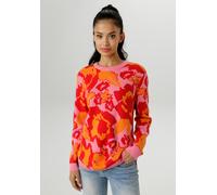 Strickpullover ANISTON SELECTED, Damen, Gr. 38, orange (rot, orange, rose), Feinstrick, Obermaterial: 50% Viskose, 28% Polyester, 22% Polyamid, Jacquardmuster, geblümt, gemustert, figurumspielend hüft