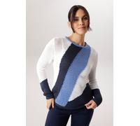Strickpullover ANISTON SELECTED, Damen, Gr. 38, weiß, marine, hellblau, Strick, Obermaterial: 100% Polyacryl, colorblocking, gemustert, figurumspielend hüftlang, Rundhals, Flachstrickbündchen, Pullove